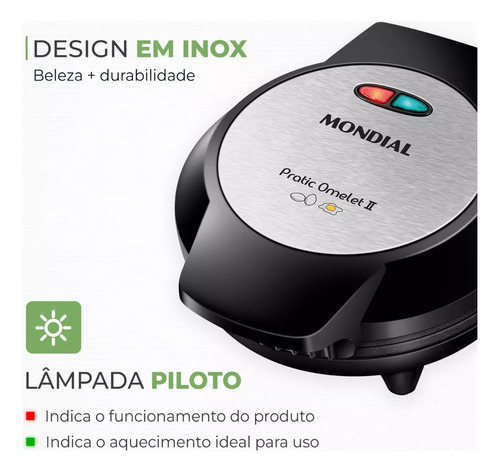 Omeleteira Pratic Omelet Ii Mondial Preto/inox 800w Om-04-bi 110v