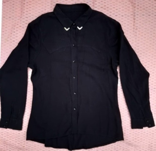 Camisa Casual Negra Manga Larga Talle M, Impec
