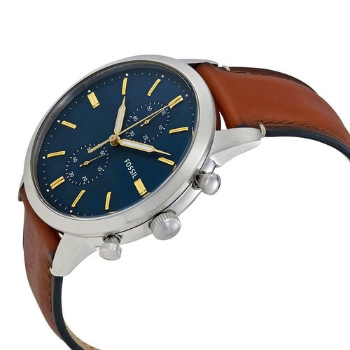 Reloj Fossil Townsman Chrono Fs5279 Piel Café Dial Azul Men