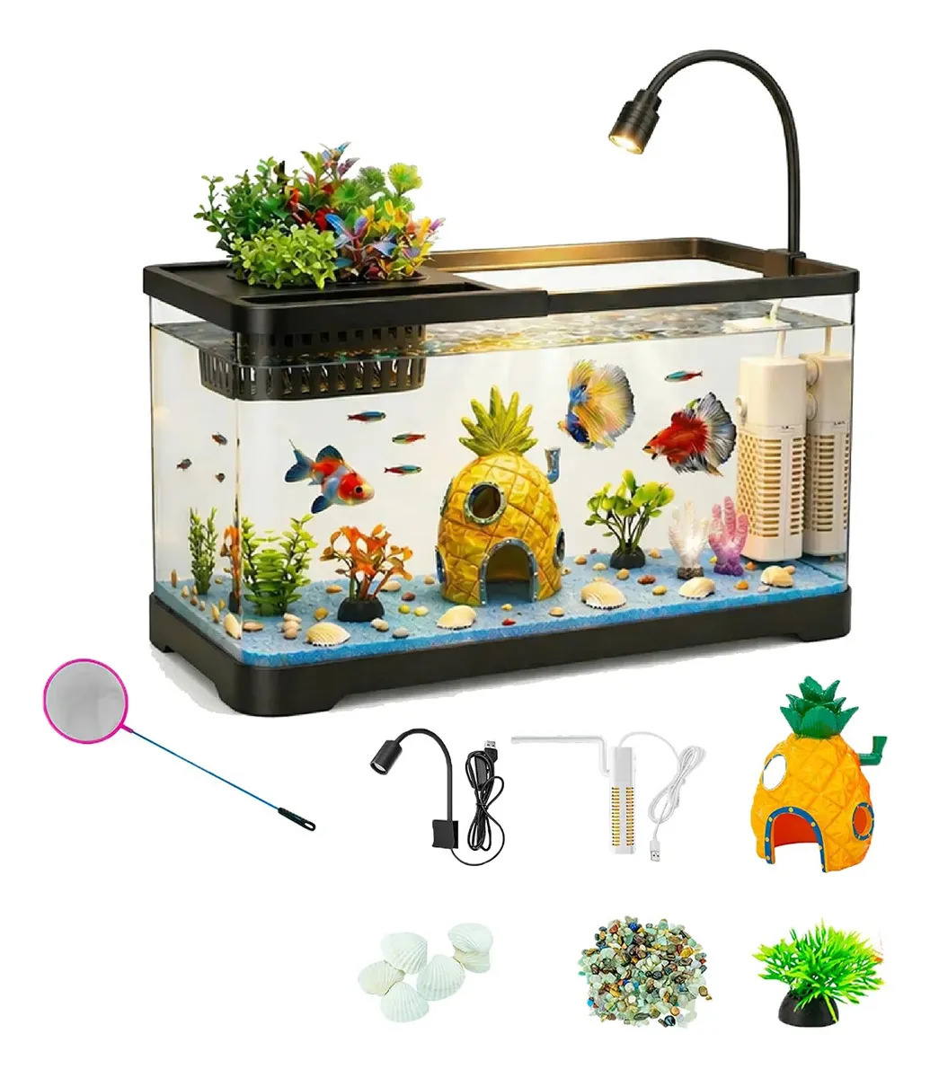 Aquário Vácuo 20l 38.8×21×21cm 4 Em 1 P/ Aquarismo C/ Led E Bomba