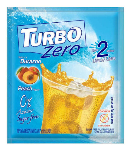 10 Sobres Jugo Refresco En Polvo Turbo Zero Azúcar Durazno