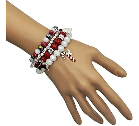 Rosemarie & Jubalee Juego De 4 Pulseras Navideñas Con Abalor