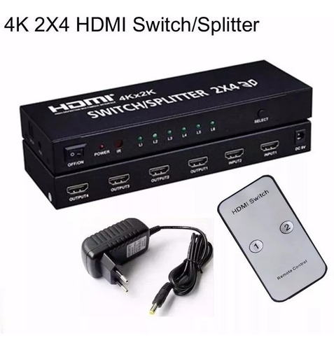 Hdmi 2x4 Full Hd 4k 3d Splitter/switch Pronta Entrega