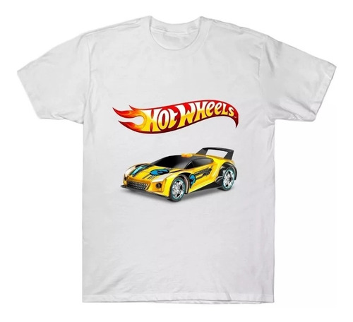 Remera Blanca Niño Hot Wheels Autito Carrera Pista Juego