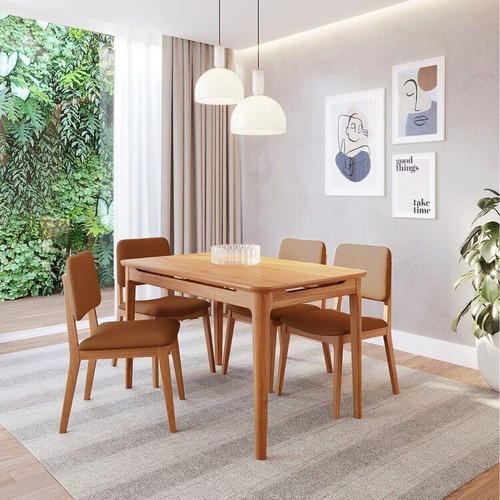 Conjunto Mesa De Jantar 1 Mesa 130cm 4 Cadeiras Miriti Hfwt