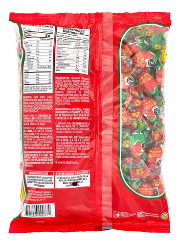 Caramelo Relleno Sabor Fresa 100pz De La Rosa Dulce Fruta