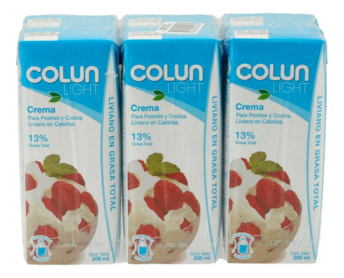 Pack Crema De Leche Colun Light Larga Vida 6 Un De 200 Ml