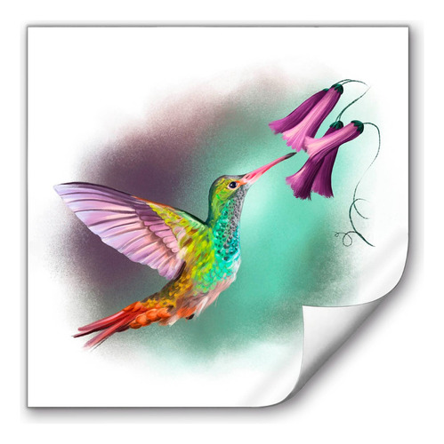 Poster De Papel Fotográfico Colibri Flores Moradas 50x50cm 