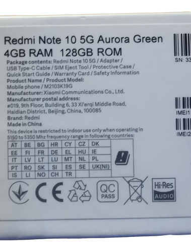 Redmi Note 10 5g Turquesa (Usado)