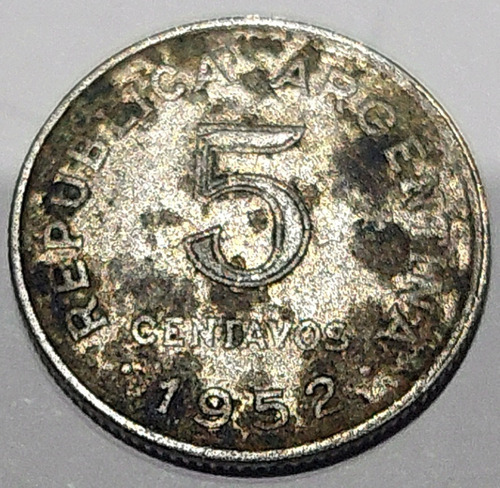 Moneda Antigua Argentina Año 1952 De 5 Centavos (Usado)
