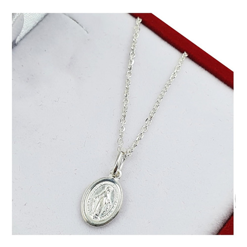 Conjunto Plata 925 Cadena Forcetina Y Dije Medalla Milagrosa