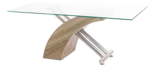 Mesa De Comedor Rectangular Vidrio Madera 200x90cm - Victory Tapa Marrón Claro