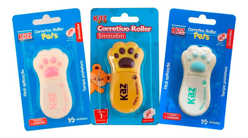 Kit 03 Corretivo Em Fita Roller Pets Patinha Kaz