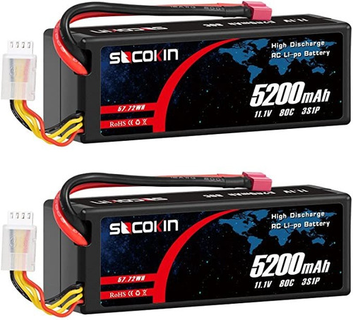 Socokin Batería 3s Lipo De 11.1 V 80 C  Mah Con