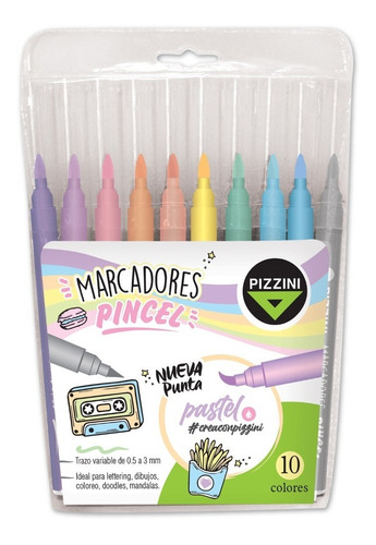 Marcadores De Colores Punta Pincel Pastel Pizzini X 10 Color
