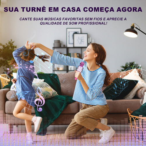Microfone Sem Fio Bluetooth Karaokê Para Festas E Eventos Cor Rosa