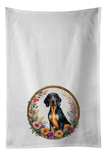 Coonhound And Flowers Kitchen Towel Set Of 2 White Dish Towe