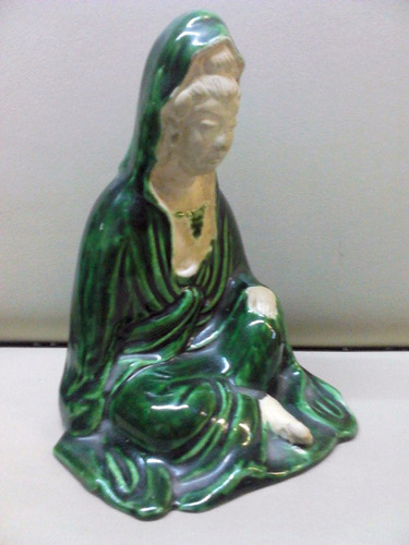 Antigua Figura Diosa Oriental Guanyin Buda Teja China Sello