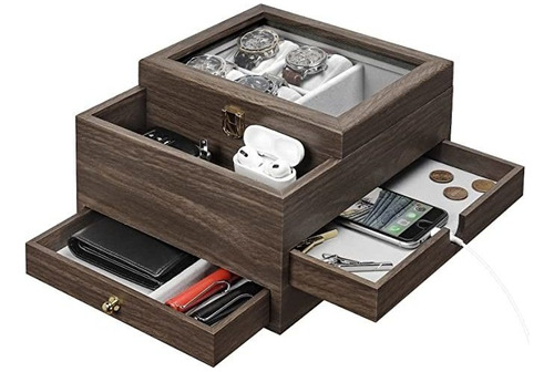 Homde Caja De Reloj Para Hombre, Organizador De Joyas Con C.