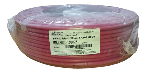 Cable Thhw 6 Awg Rojo, Aluminio 7 Hilos Marca Alcave 10 Mts.