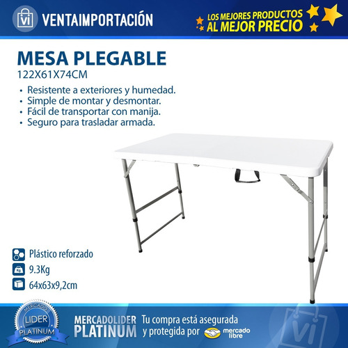 Imagen 4 de 5 de Mesa Camping Plegable Exterior Dos Alturas Jardin Playa