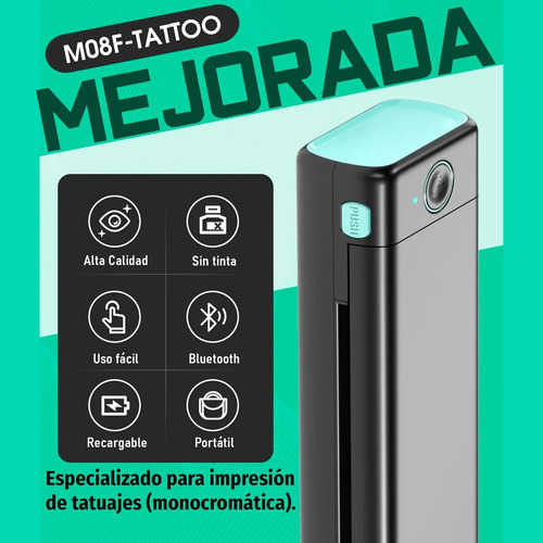 Impresora Térmica Portátil A4 Phomeno M08f Tatoo Bluetooth Negro
