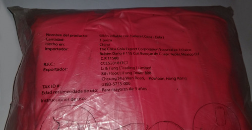 Sillon Inflable Coca Cola Mundial Corea Japon 2002 (Usado)