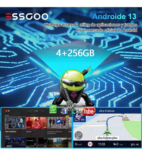 Autostereo IPS HD 9 inch Screen 4 256GB Android 13 Wifi Gps with Carplay Essgoo arr9001