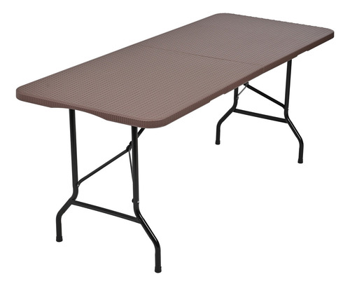 Mesa Plegable Jardin Portafolio Plastico 1.80m Tipo Ratan Color Café