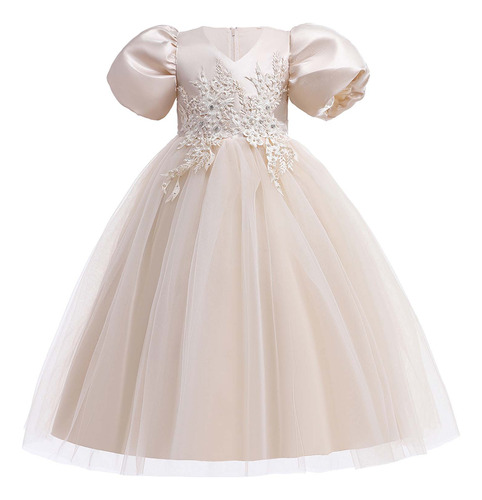 Vestido Casual De Princesa De Manga Corta Para Niña Con Form