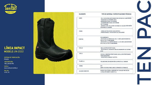 Imagen 10 de 10 de Calzado Seguridad Ten-pac Media Bota Wellington Pro Negro