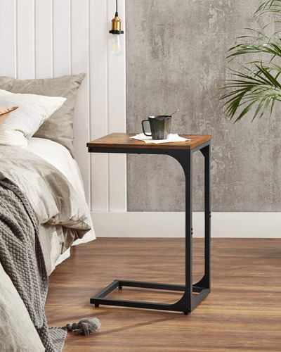 Mesa Auxiliar En Forma De C Marrón Rústico Y Negro