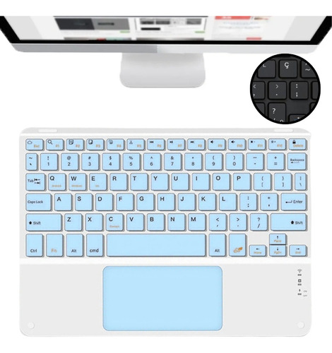 Kit Teclado + Mouse Bluetooth Para Tablet Samsung A9+11 X210 Cor Azul