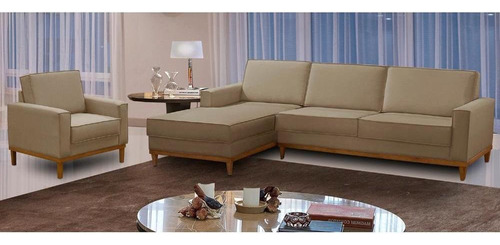 Kit Sofá 3 Lug 2,60m C Chaise Esq Poltrona Living Linho Bege