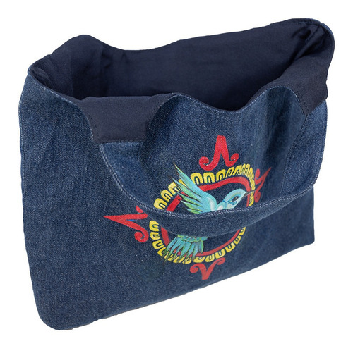 Bolso Cuadrado De Mano De Retazos De Mezclilla Colibrí (Reacondicionado)