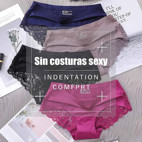 6 Calzones Bragas Cómodo De Seda Hielo De Encaje Para Mujer