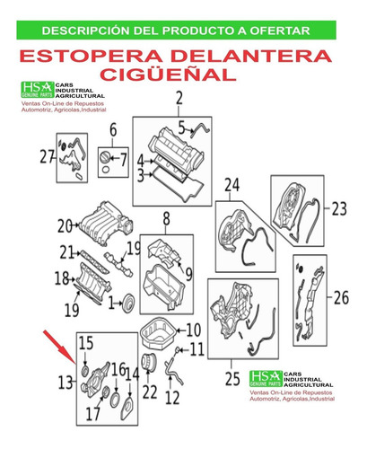 Estopera Delantera Cigueñal Kia Hyundai 2.5-2.7-3.5 ª Ê