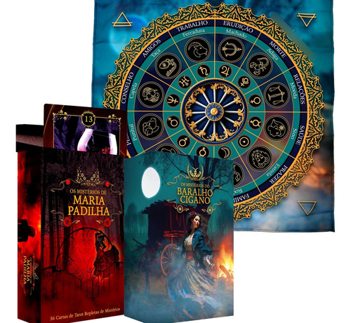 Kit 2 Baralho Cigano E Maria Padilha + Toalha Astrológica