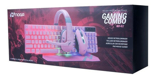 Imagen 6 de 10 de Kit Gamer Teclado Mouse Auricular Pad Combo Rosa Noga Nkb411