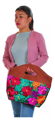 2 Pcs Bolso De Mano Patish Bordado Mujer Gamuza Color Café Correa De Hombro Café Diseño De La Tela Floreado