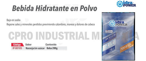 Bebida Hidratante En Polvo Sabor Naranja Sin Azucar 200gr P