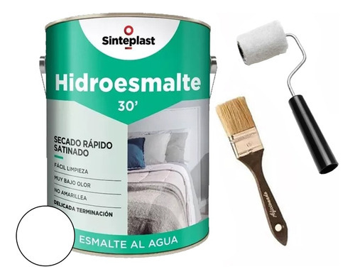 Combo Hidroesmalte Blanco 4lt + Rodillo Pincel Sinteplast Mm