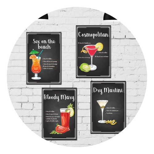 Placas Bebidas Mdf Drinks Vodka 20x30 Cm Kit 4un Cor Colorido