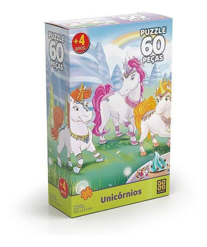 Quebra Cabeça Puzzle 60 Peças Unicornios 03564 - Grow