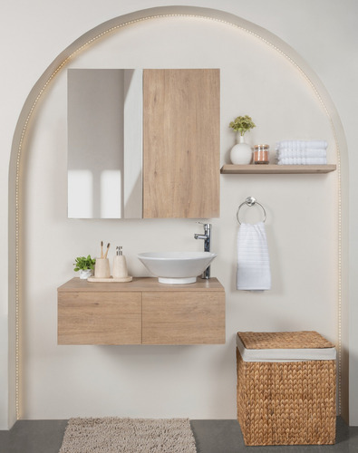 Espejo Baño Botiquín Rectangular Puerta Repisas Organización Avellana