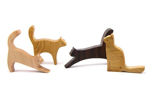 Set Animales De Madera - Gatos - 4 Piezas