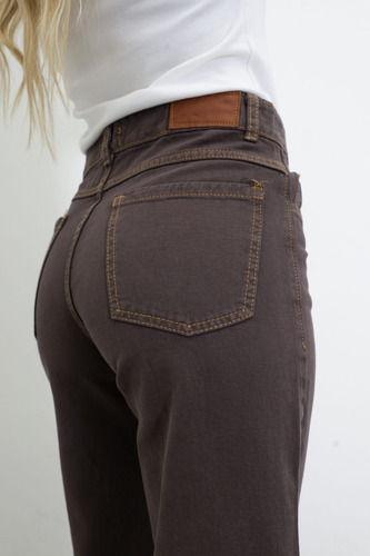 Pantalón Wide Leg De Jean Rígido - Chocolate