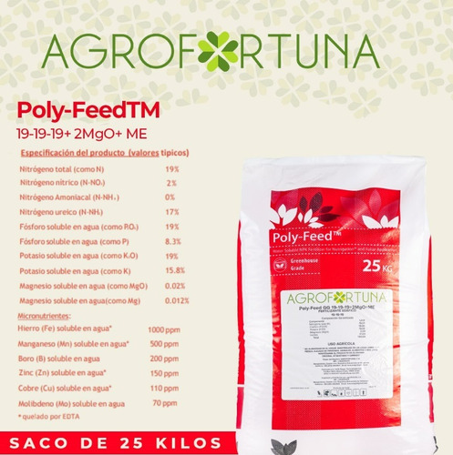 Fertilizante Hidrosoluble Haifa Polyfeed Npk 19-19-19+2mgo+m