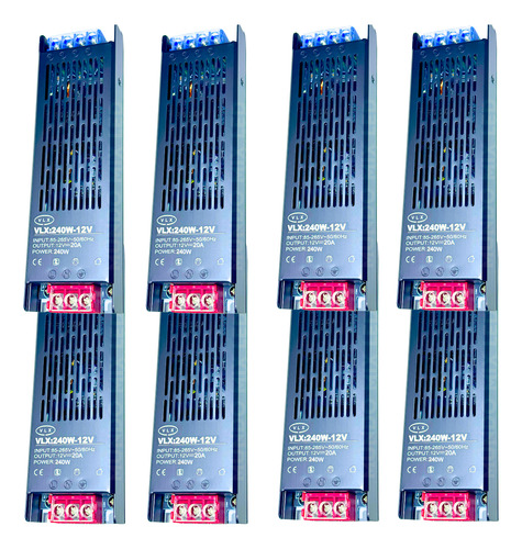 08pçs Fonte Metal Automática Slim Bivolt P/ Led 250w 20a 12v