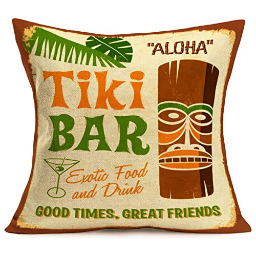 Tiki Bar Decor Throw Pillow Cojín, Estatua Polinesia V...